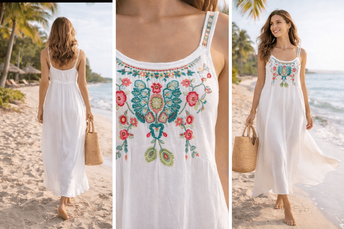 Vestido Jamal Blanco con Bordados - LaOtraPrenda.cl - Vestido
