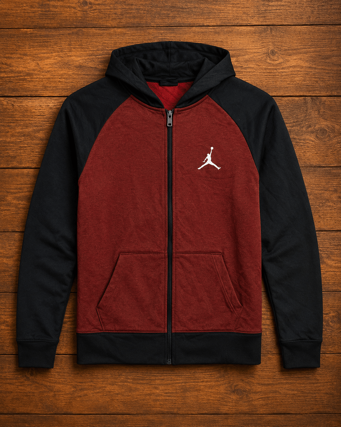 Poleron Con Cierre Niño Jordan Burdeo Con Negro - LaOtraPrenda.cl - Ropa