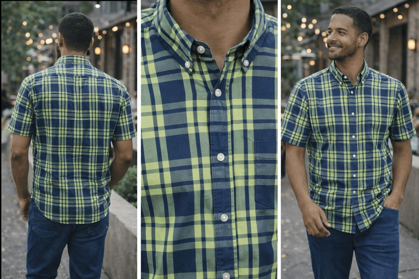 Camisa Nautica Hombre Manga Corta Cuadros Verde y Azul - LaOtraPrenda.cl - Camisa