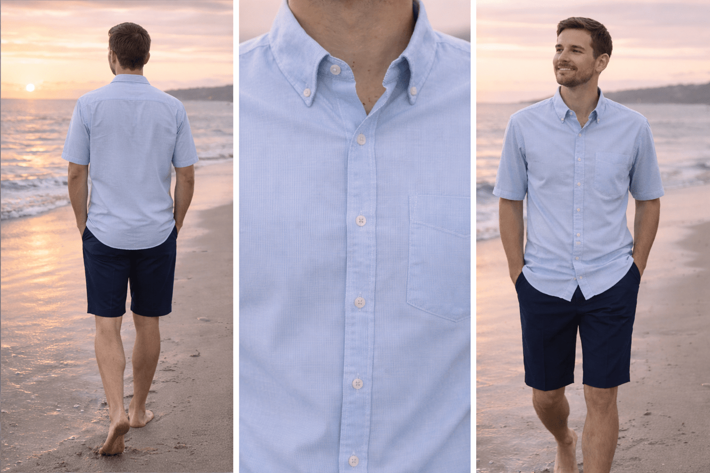 Camisa Hombre H&M Manga Corta Celeste - LaOtraPrenda.cl - Camisa