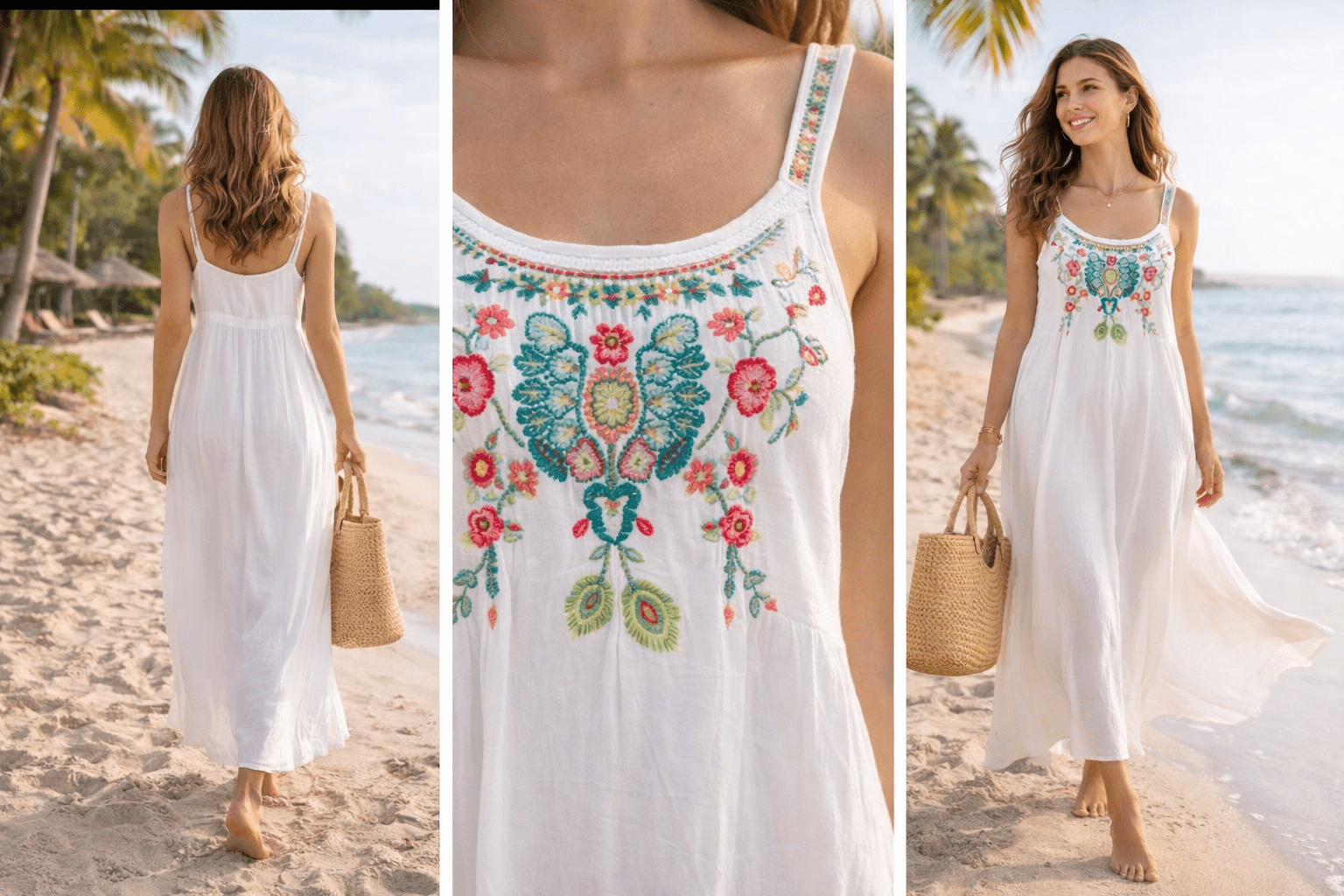Vestido Jamal Blanco con Bordados - LaOtraPrenda.cl - Vestido