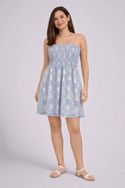 Vestido Strapless SHEIN - Celeste con Blanco - LaOtraPrenda.cl - Vestido