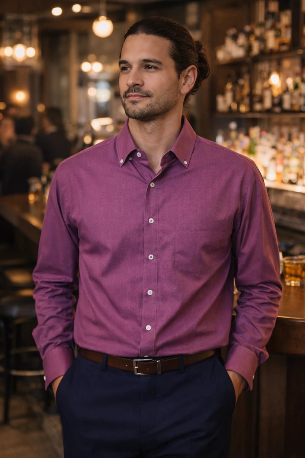 Camisa Hombre Moss Cuadros Morado y Negro - LaOtraPrenda.cl - Camisa