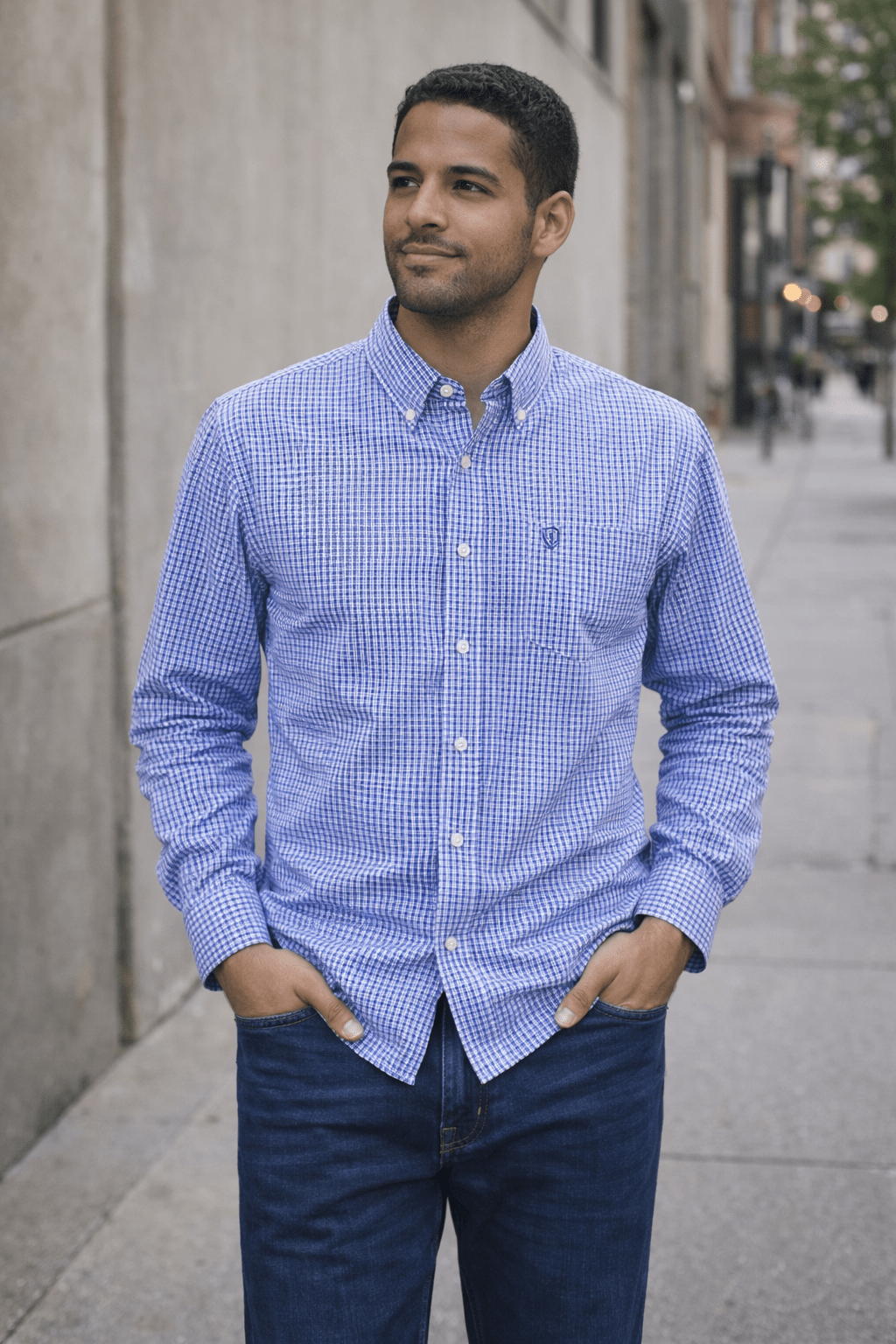 Camisa hombre Christian Lacroix – Cuadros celeste con blanco - LaOtraPrenda.cl - Camisa