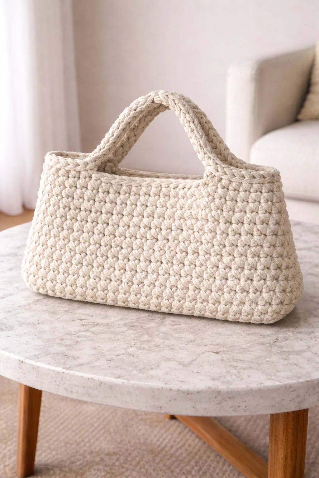 Cartera tejida a mano en trapillo color crudo - LaOtraPrenda.cl - Cartera de mano