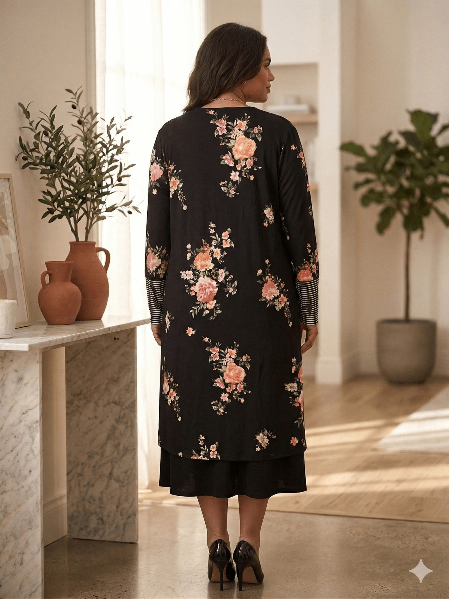 Kimono Negro con Flores - LaOtraPrenda.cl - Kimono