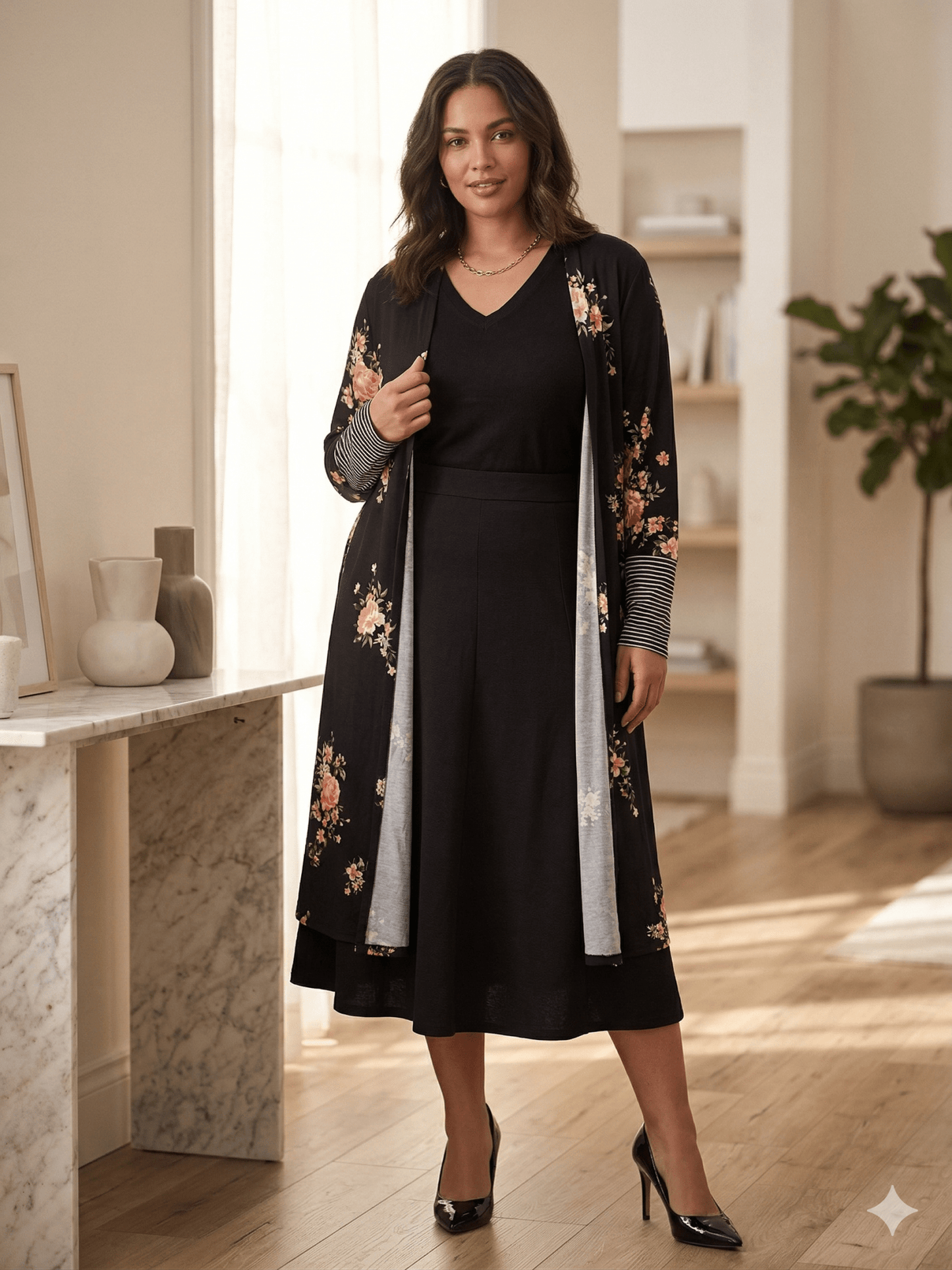 Kimono Negro con Flores - LaOtraPrenda.cl - Kimono