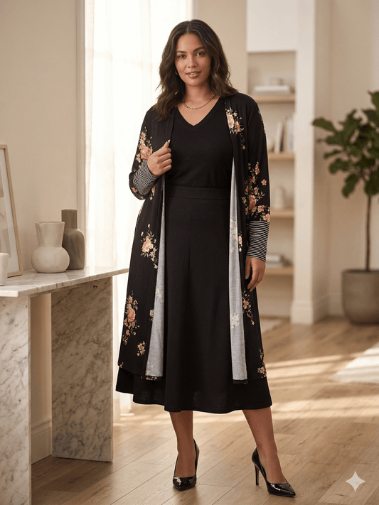 Kimono Negro con Flores - LaOtraPrenda.cl - Kimono