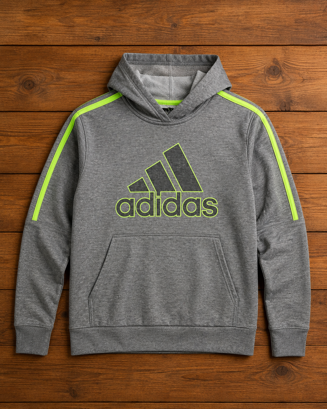 Poleron Niño Adidas Gris Letras Fluor